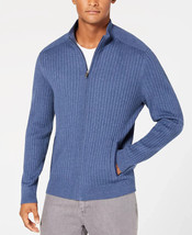 Alfani Men&#39;s Cotton Ribbed Full-Zip Sweater in Lake Heather Blue-Size XL - £19.95 GBP