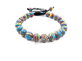 Rainbow Calsilica 8x8 mm Round Beads Thread Bracelet TB-16 - £8.39 GBP