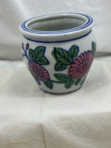 Vintage 3” Chinese Jardiniere Floral Cabbage Rose Fish Bowl Planter Vase... - £16.42 GBP
