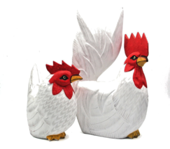 12 3/4&quot; Easter Rooster &amp; Hen Set Handpainded Wooden Decorational Figurines 32cm - £22.10 GBP