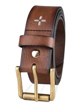 SUN STONE Mens Brown Adjustable Logo Faux Leather Casual Belt M 34-36 B4HP - £10.32 GBP