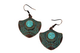 Tribal Aztec Arrow Earrings with Blue Patina Copper, Bohemian Jewelry for Women - £10.94 GBP