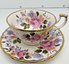 Hudson Middleton Flowers &amp; Gold Trim Tea Cup And Saucer Fine Bone China England - $13.99