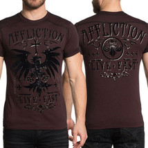 Affliction Rebel Rouser Black Bird Cross Medieval Heraldry Mens T-Shirt Red LRG - £53.38 GBP