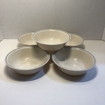 Corelle 5 Soup Cereal Bowls Sandstone Beige Blue Band 6&quot; First of Spring - $24.74