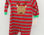 Infant Boys Red &amp; Gray Striped Reindeer Christmas Footie Sleeper Pajamas... - $13.85