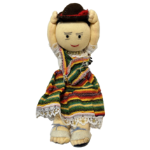 Vintage Handcrafted Handmade Mexican Plush Doll Stuffed 10&quot; Tall - £10.42 GBP