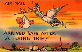 Comic Birth Announcement POSTCARD-AIR MAIL-ARRIVED Safely After Flying Trip BKC2 - £5.53 GBP