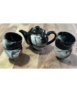 Teavana Fine Stoneware Teapot and 4 Cups Marbled Black Gray Red White - €25,36 EUR
