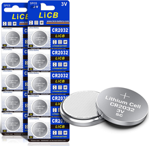 LiCB CR2032 3V Lithium Battery(10-Pack) Battery Life and Long Lasting Power - £8.64 GBP