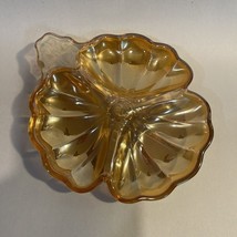 Vintage Jeanette Marigold Carnival Glass Leaf Clover Shaped Candy/Nut Dish - $22.75