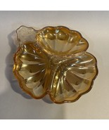Vintage Jeanette Marigold Carnival Glass Leaf Clover Shaped Candy/Nut Dish - $31.17 CAD