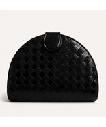 Vintage Black Woven Patent Evening Crossbody Bag Gold Tone Hardware Mini... - $29.69
