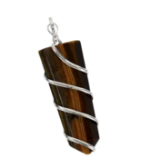 COPY OF FLAT REAL TIGER&#39;S EYE CRYSTAL STONE WIRE  PENDANTS ON 18 INCH CO... - £8.16 GBP