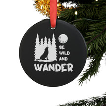 Acrylic Ornament with Ribbon Featuring a Black and White Wolf in a Pine Forest a - £16.51 GBP