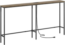 Modern Narrow Long Sofa Table Behind Couch, Skinny Entry Table With Black Metal - £66.73 GBP