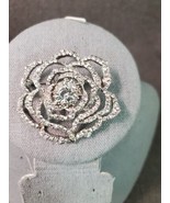 Silver Tone Large Clear Center Rhinestone Stone Rose Fashion Pin Brooch - £7.10 GBP