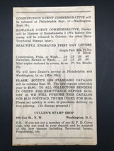 VTG 1937 Cullen&#39;s Stamp Shop Advertising Price List Postal Card Air Mail Cancel - £18.61 GBP
