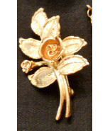 Avon Burnished Rose Pin Floral Leaf Figural Brooch Rose Gold Plated ✿ VT... - £15.44 GBP