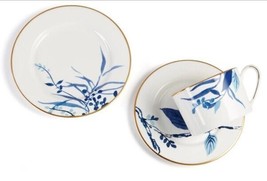 Kate Spade Birch Way Indigo by Lenox Bone China Tea Cup Saucer Butter Plate Set - £48.21 GBP