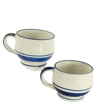 Coffee Tea Mugs Blue White Glazed Speckled Ceramic Pottery 2 pcs Kitchen Decor - £23.70 GBP