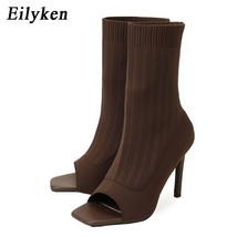 New Fashion Design Women Ankle Boots Square Toe Knitted Stretch Fabric Boots Sex - £38.46 GBP