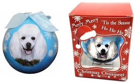 White Poodle Dog Christmas Ornament Blue Snowflakes Round Ornie E&amp;S Pets NEW Box - £9.45 GBP