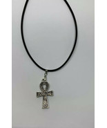 Unisex Fashion Black PVC Cord And Alloy Ankh Pendant Choker Necklace - £8.48 GBP