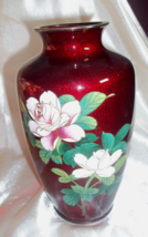 Fine Quality Japanese Red Enamel Silver Wire Floral Ginbari Cloisonne Vase 7&quot; - $123.74