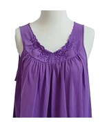 Shadowline Nightgown Purple Nylon Embroidered Flowers Sz M - $26.99
