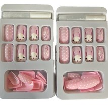 Easter Bunny Eggs Pink White Polka Dot Fake Glue Nails - 48 Count - $176.89 MXN