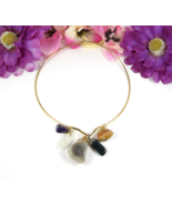 5 STONE Pendants Vintage NECKLACE Goldtone Ring Choker Amethyst Agate 15.5&quot; - $401.18 MXN