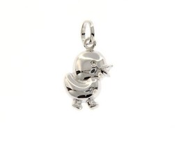 18K WHITE GOLD ROUNDED CHICK POULT PENDANT CHARM 22 MM SMOOTH MADE IN ITALY - $156.50