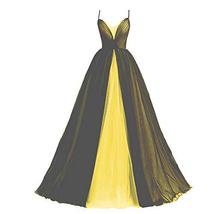 Gothic Ball Gown Wedding Prom Dress Long Spaghetti Straps Black Tulle Yellow 2 - £87.31 GBP