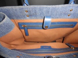 Versace Gold Logo La Medusa  Fabric Calf Leather  Denim  Blue Large Tote Bag image 8