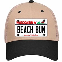 Beach Bum Wisconsin Novelty Khaki Mesh License Plate Hat - £23.31 GBP