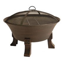 Fire Pit 26 Inch Cast Iron Deep Bowl Fire Pit With Cooking Grid, Weather Cover - £169.39 GBP