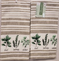 Set of 2 Same Printed Terry Towels (15&quot;x25&quot;) HERBS,BASIL,ROSEMARY,CILANT... - $12.86