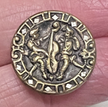 Vintage Round Metal Button Gold Tone 2 Men Dancing Stand Up Bass Flasher... - $9.41