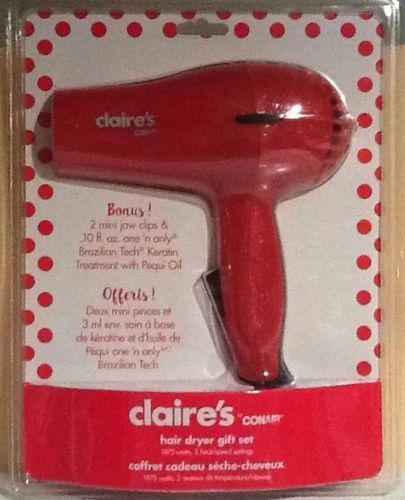 NIP Claire's Conair Red Glitter Hair Dryer Gift Set - Model 247CL 1875 Watts - $29.02