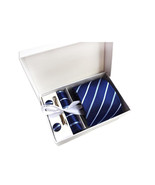 Blue Tie, Pocket Square, Cufflinks, Tie Clip 4 Pieces Gift Set  - £24.70 GBP