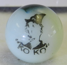 #18690m Vintage Peliter Glass Comic Picture Marble Koko .65 Inches Mint Minus - $59.39