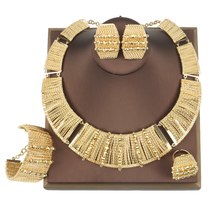 Dubai Gold Color Jewelry Set Women Wedding Design Necklace and Earrings Bracelet - £57.80 GBP