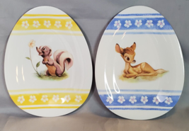 Disney Store Bambi Flower Skunk Melamine Plate Oval Egg Shaped Easter Set of 2 - $18.76