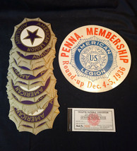 American Legion Lot 21 Auxiliary Decals, 1936 Membership Round-up, &amp; Ticket Book - £23.59 GBP