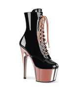 PLEASER ADORE-1020 Sexy 7&quot; Heel Rose Gold Chrome Platform Black Ankle Boots - $106.95
