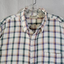 Vintage 90s LL Bean Cream Plaid Long Sleeve Shirt Men&#39;s Size XL Tall USA - $17.72