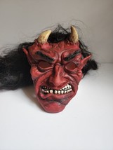 Red Devil Adult Halloween Mask Scary Latex Monster Horns Lucifer - £7.46 GBP