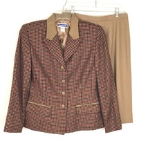 Pendleton Womens 2 Piece Set Jacket Size 10 12 Petite Maroon &amp; Brown Wool Skirt - £30.98 GBP