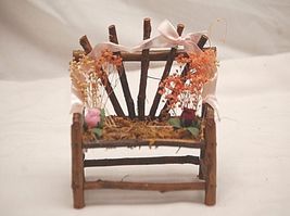 Classic Style Miniature Rustic Willow Wooden Bench Bear Doll House Furni... - $7.91
